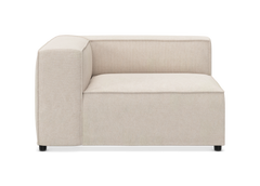 Beige modulsofa hjørnemodul med venstre armlæn på hvid baggrund.