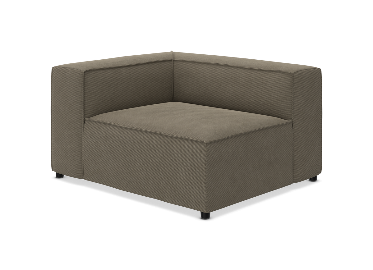 Hjørnemodul til sofa i taupe stof på hvid baggrund.