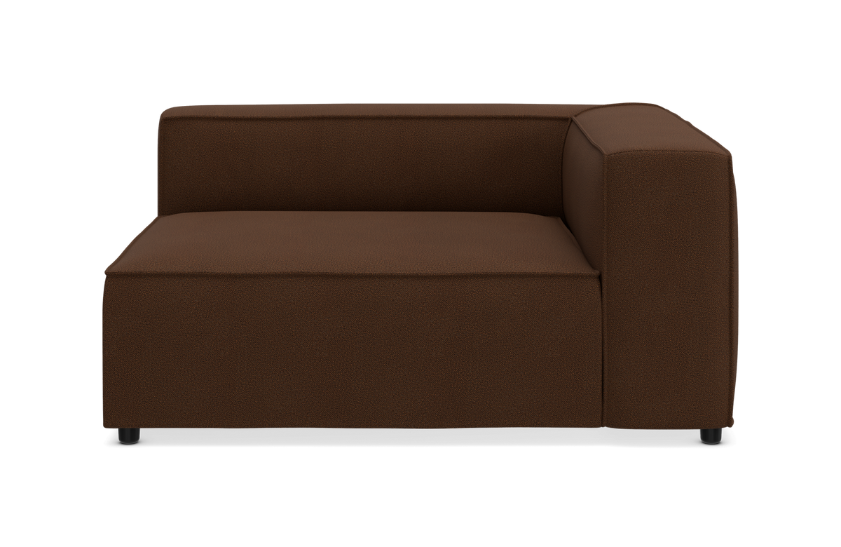 Brun modulsofa, højre hjørnemodul set forfra på neutral baggrund.