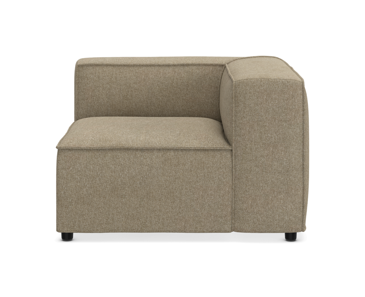 Modulsofa hjørnemodul i beige stof med afrundede kanter, fritliggende produktbillede.