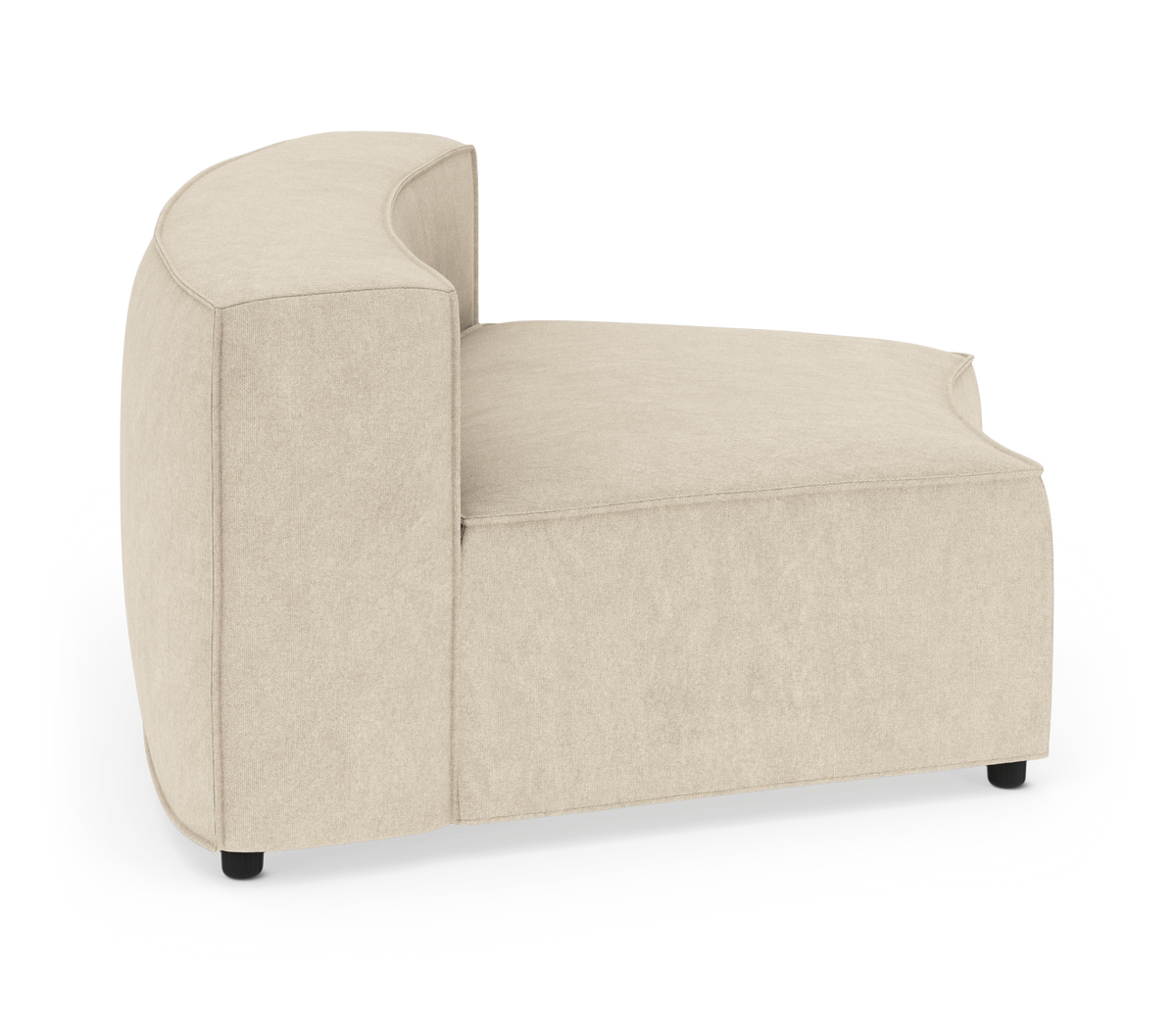 Beige hjørnemodul til sofa med rundet ryg, set fra siden på hvid baggrund.