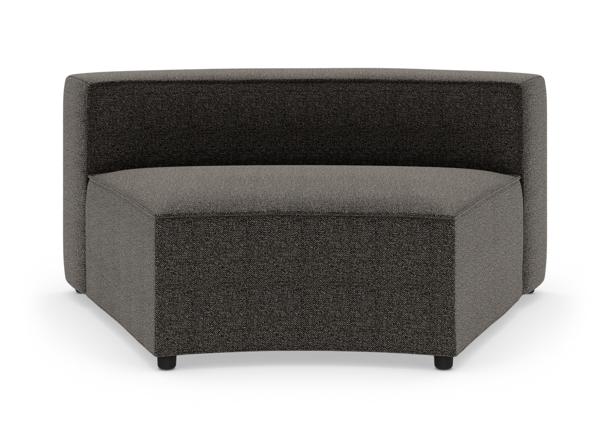 Modulær sofa-hjørnemodul i mørk og mellemgrå tekstil, frontvisning på hvid baggrund.