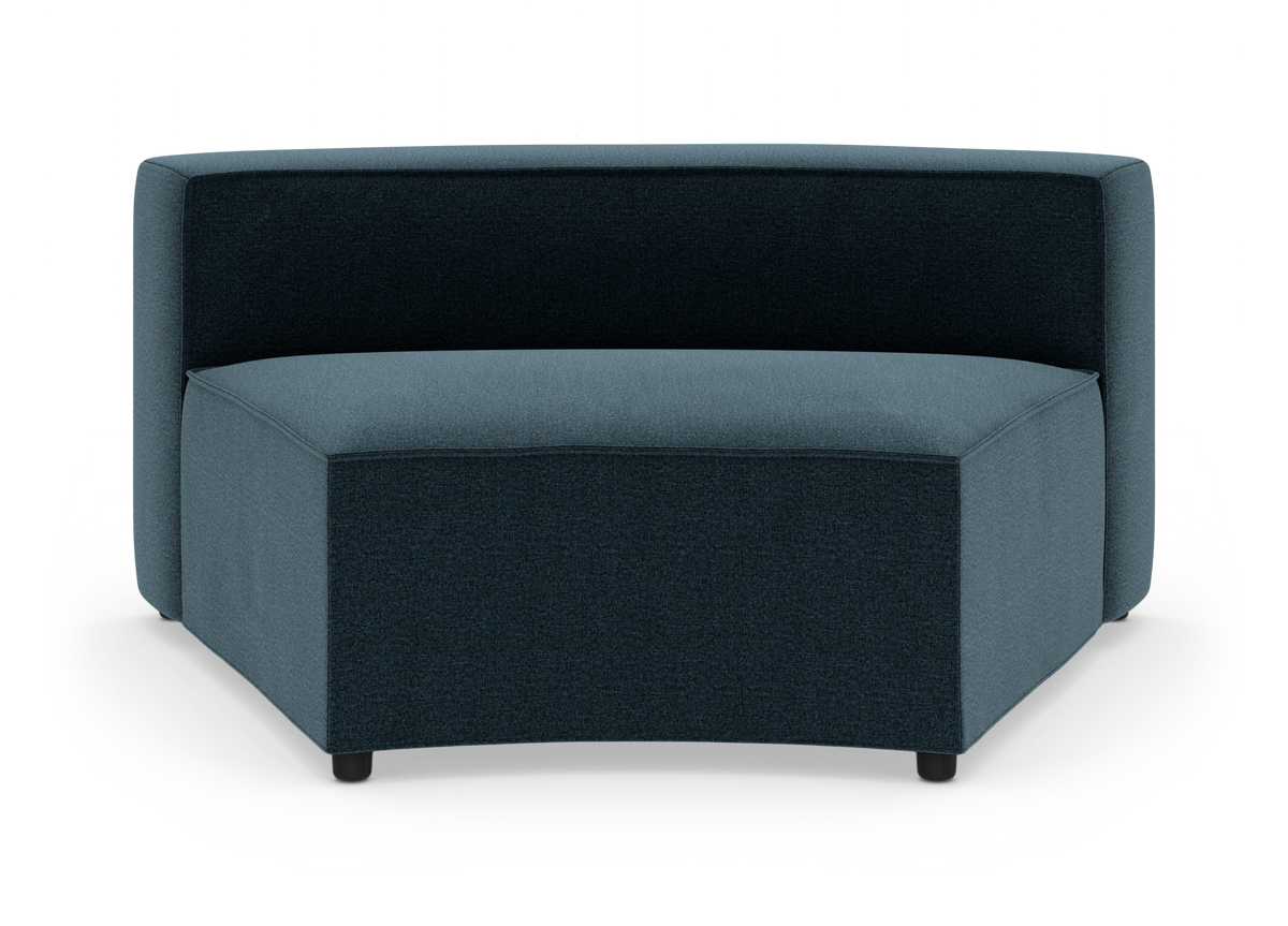 Modulsofa hjørnemodul i mørkeblå og teal stof, fritstående på hvid baggrund.