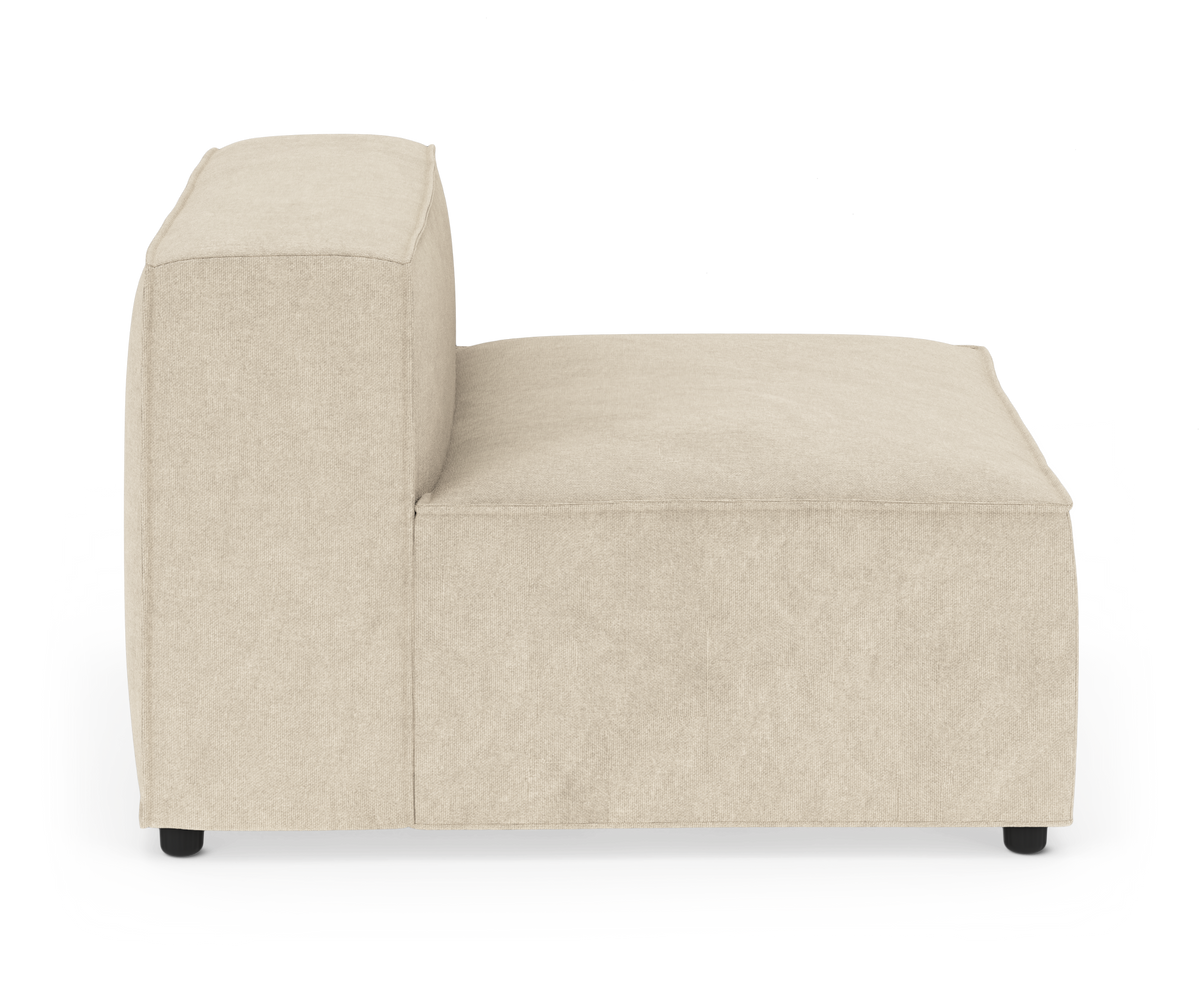 Beige modulsofa set fra siden på hvid baggrund.