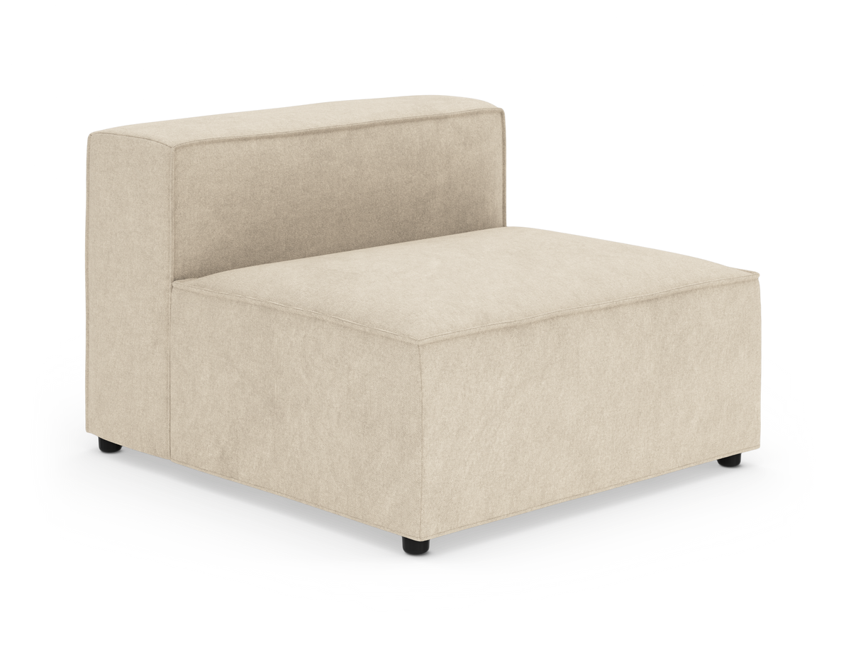 Beige modulsofa-/loungeelement med lav ryg, frilagt på hvid baggrund.