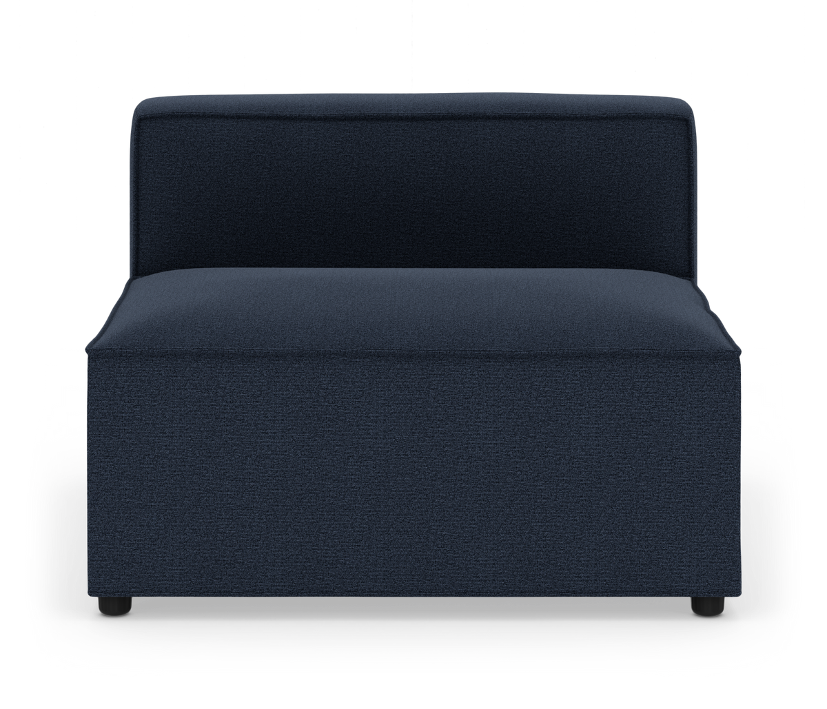 Mørkeblå modulsofa uden armlæn set forfra i studiemiljø.
