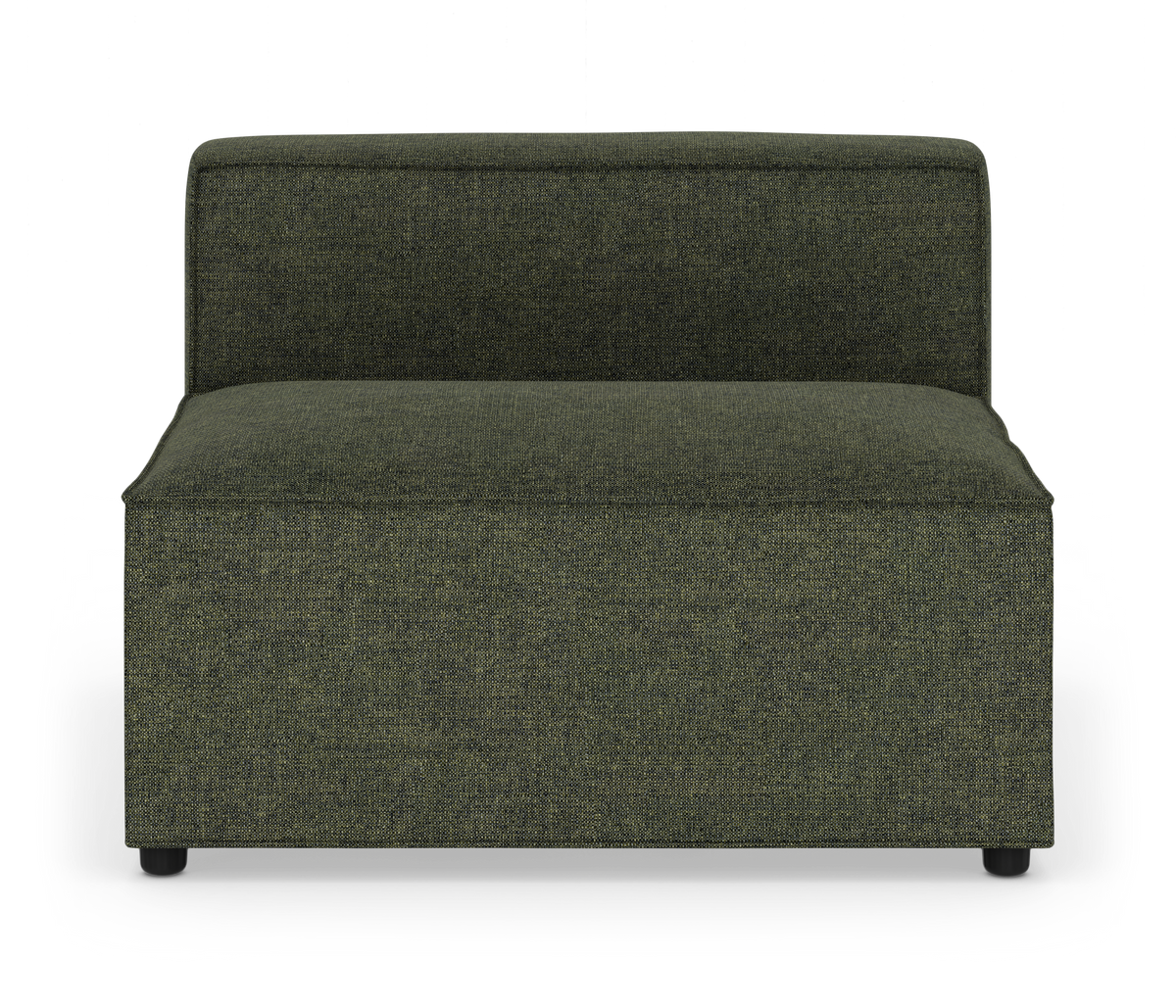 Grøn modulsofa uden armlæn set forfra på hvid studiobaggrund.