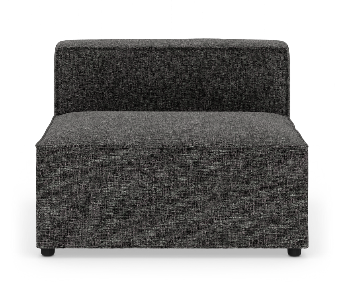 Mørkegråt armløst modulsofa-element set forfra på hvid baggrund.