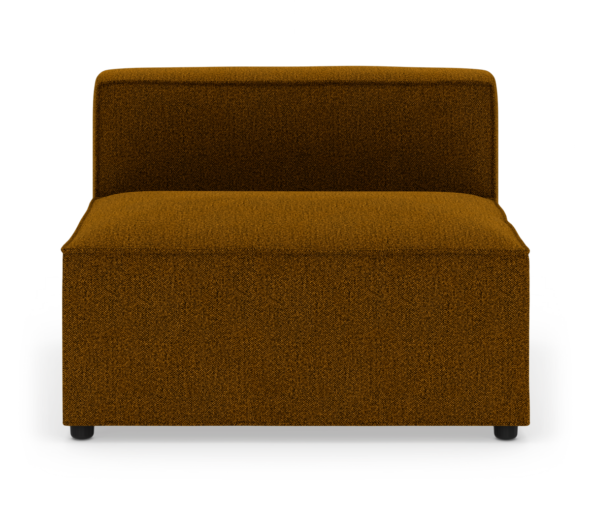 Modulsofa uden armlæn i brun tekstil, set forfra mod hvid baggrund.