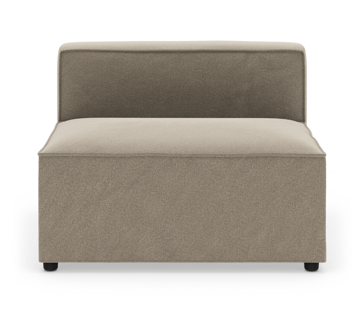 Modulær armløs loungestol i beige stof, fotograferet forfra på hvid baggrund.