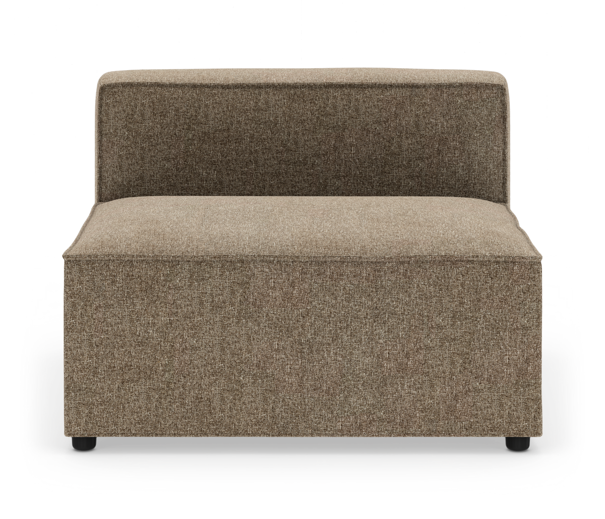 Modulær armløs sofamodul i beige/brunt stof, set forfra på hvid baggrund.
