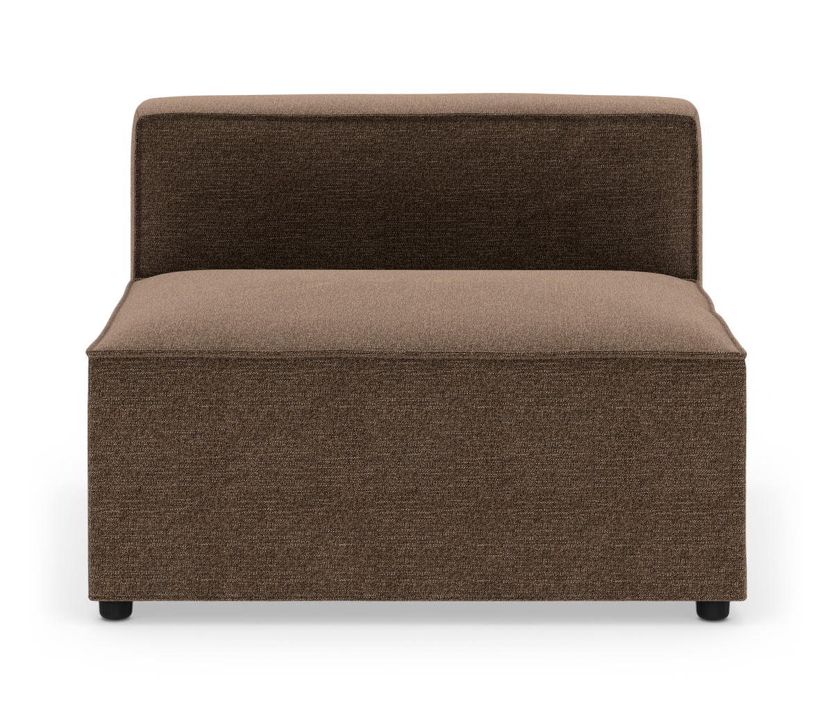 Brun modulsofa uden armlæn set forfra på hvid baggrund.