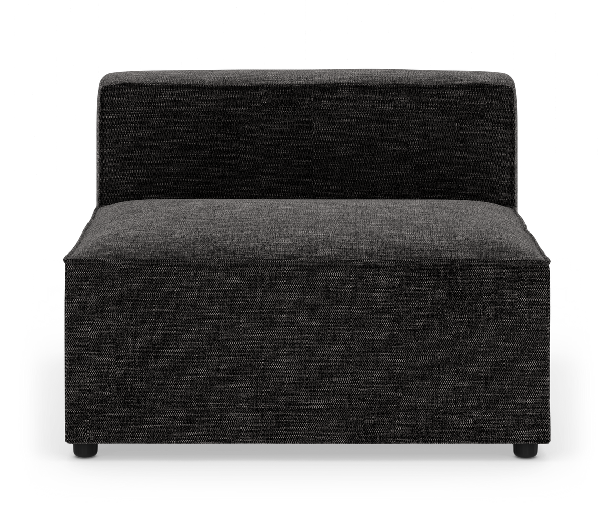 Mørkegrå modulsofa uden armlæn set forfra på hvid baggrund.