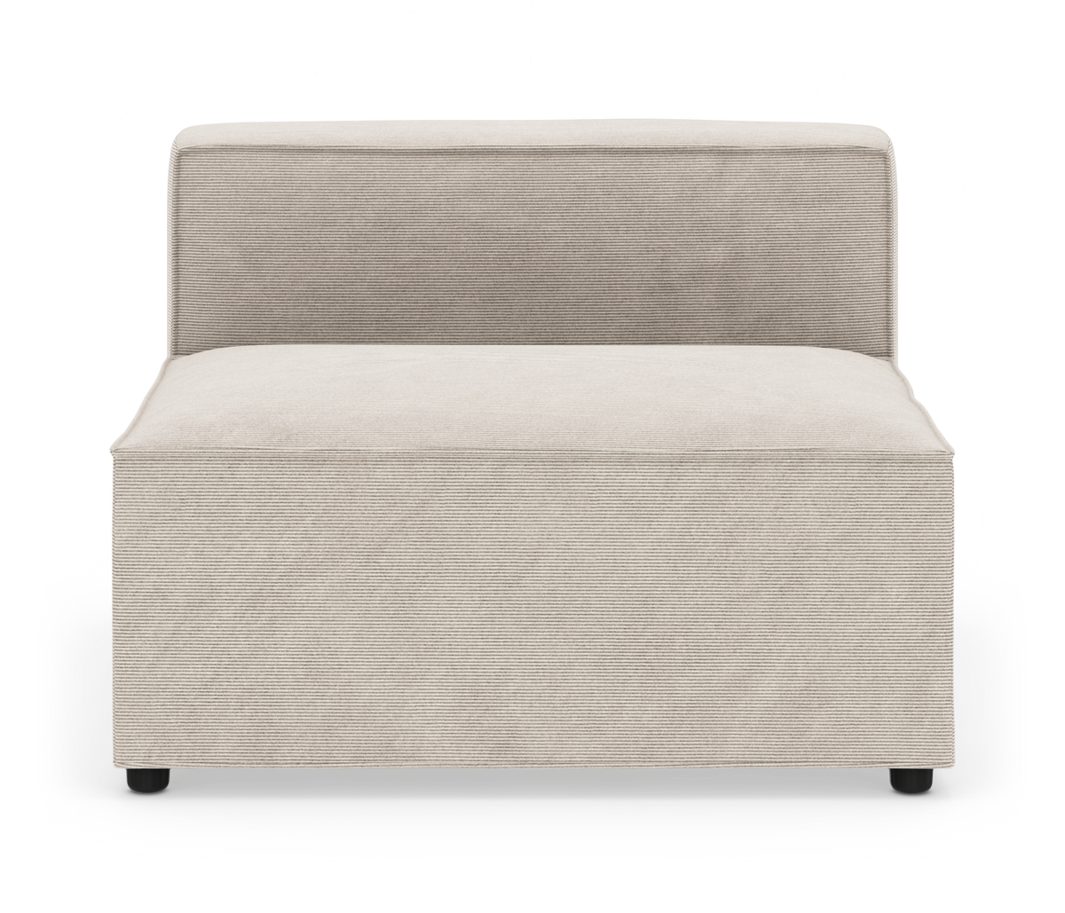Modulsofa i beige fløjl, armløst sædemodul med ryglæn fotograferet lige for mod hvid baggrund.