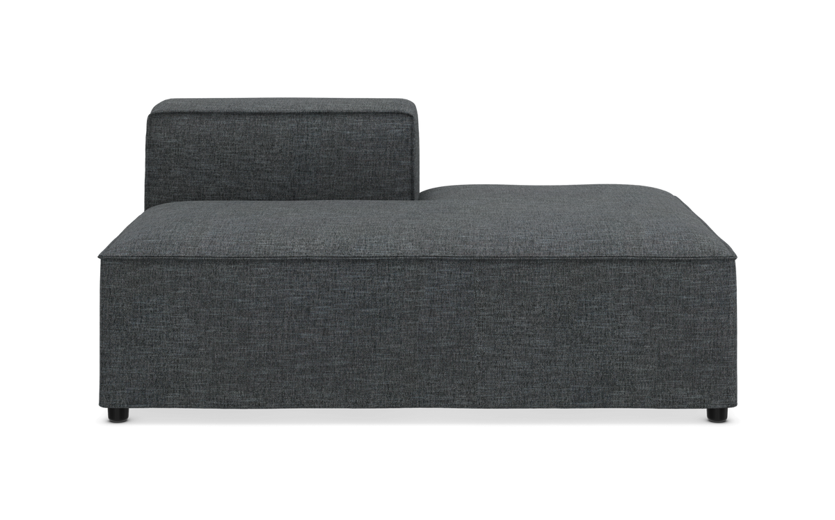 Mørkegrå modulsofa/chaise uden armlæn med lav ryg i frontvisning.