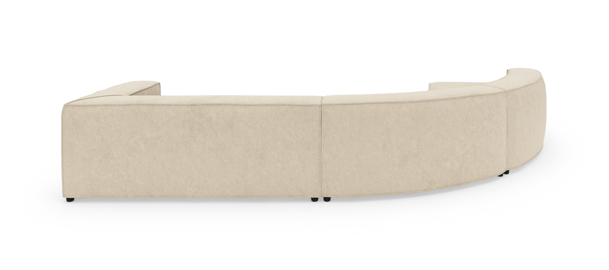Beige, buet modulsofa set bagfra, isoleret på hvid baggrund.