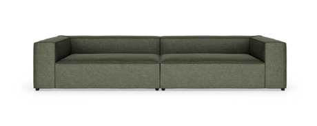 Grøn, boxy 2-personers modulsofa i stof, set forfra.