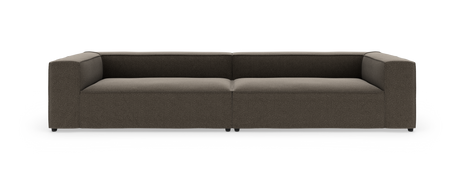 Modulsofa i mørkebrun/grå tekstil, frontvisning mod hvid baggrund.