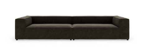 Mørkebrun modulsofa i moderne, lavrygget design set forfra på hvid baggrund.