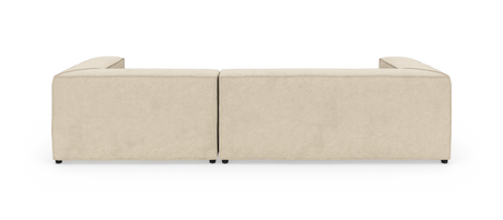 Beige modulsofa set bagfra mod hvid studiobaggrund.