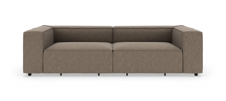 Brunbeige, moderne 2‑personers modulsofa med brede armlæn, frilagt på hvid baggrund.