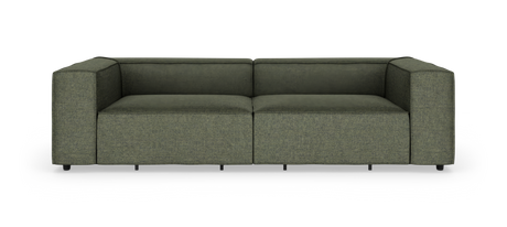 Grøn moderne 2-personers modulsofa med brede armlæn, frilagt på hvid baggrund.