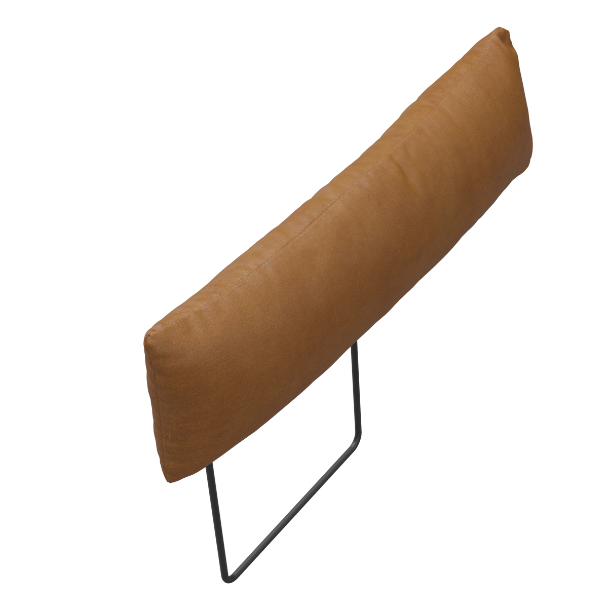 Brun ryglænspude med metalramme, fritlagt produktfoto.