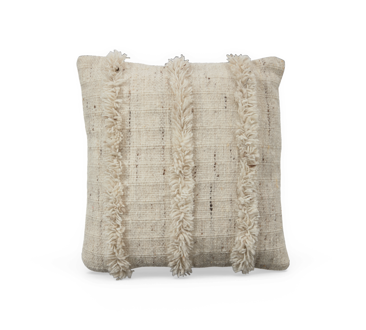 Beige pyntepude med tre lodrette frynser