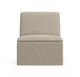 Beige armløs polstret loungestol, frontvisning på hvid baggrund.