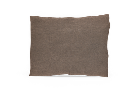 Brun ribbet strikket plaid vist fladt mod neutral baggrund.