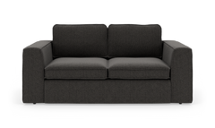 Mørkegrå 2-personers sofa med brede armlæn, frontvisning på hvid baggrund.