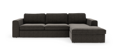 Mørkegrå hjørnesofa med chaiselong på højre side