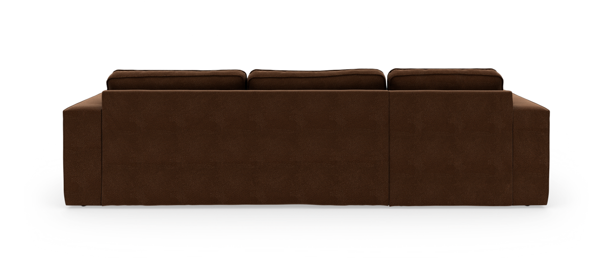 Brun modulsofa set bagfra, frilagt på hvid baggrund.