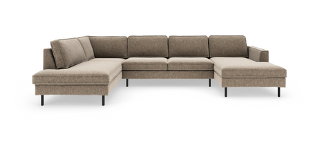 Beige/brun U‑formet modulsofa med chaiselong i både venstre og højre side, frilagt på hvid baggrund.