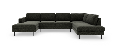 Mørkegrå U‑formet modulsofa med chaiselong i begge sider, frilagt produktfoto.