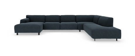 Mørkeblå modulsofa i L‑form med chaiselong og afrundet hjørne, vist på hvid baggrund.