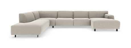Modulær hjørnesofa i beige stof med højre chaiselong, fotograferet mod neutral baggrund.