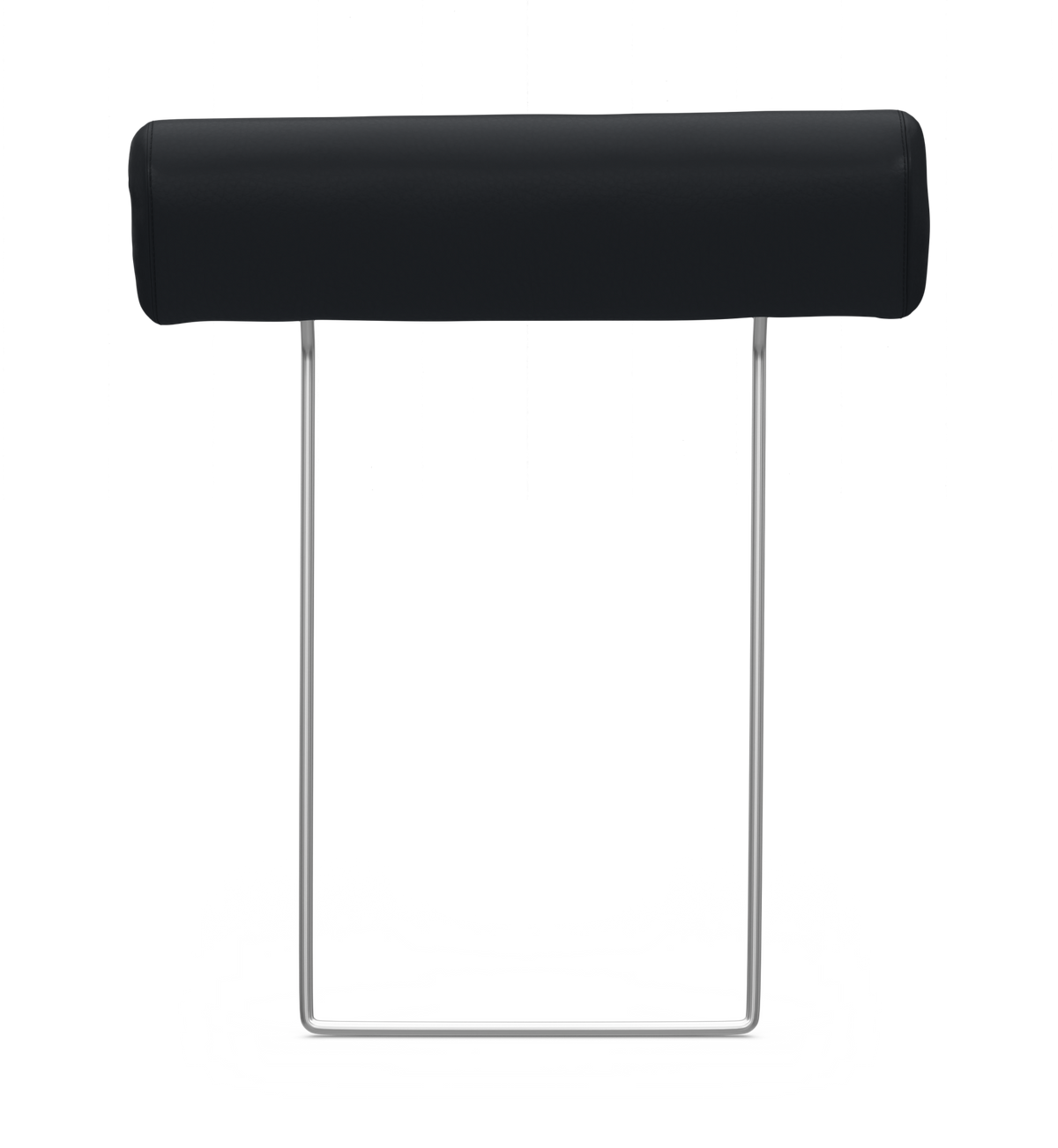 Sort cylindrisk pude på krom U‑formet ram på hvid baggrund.
