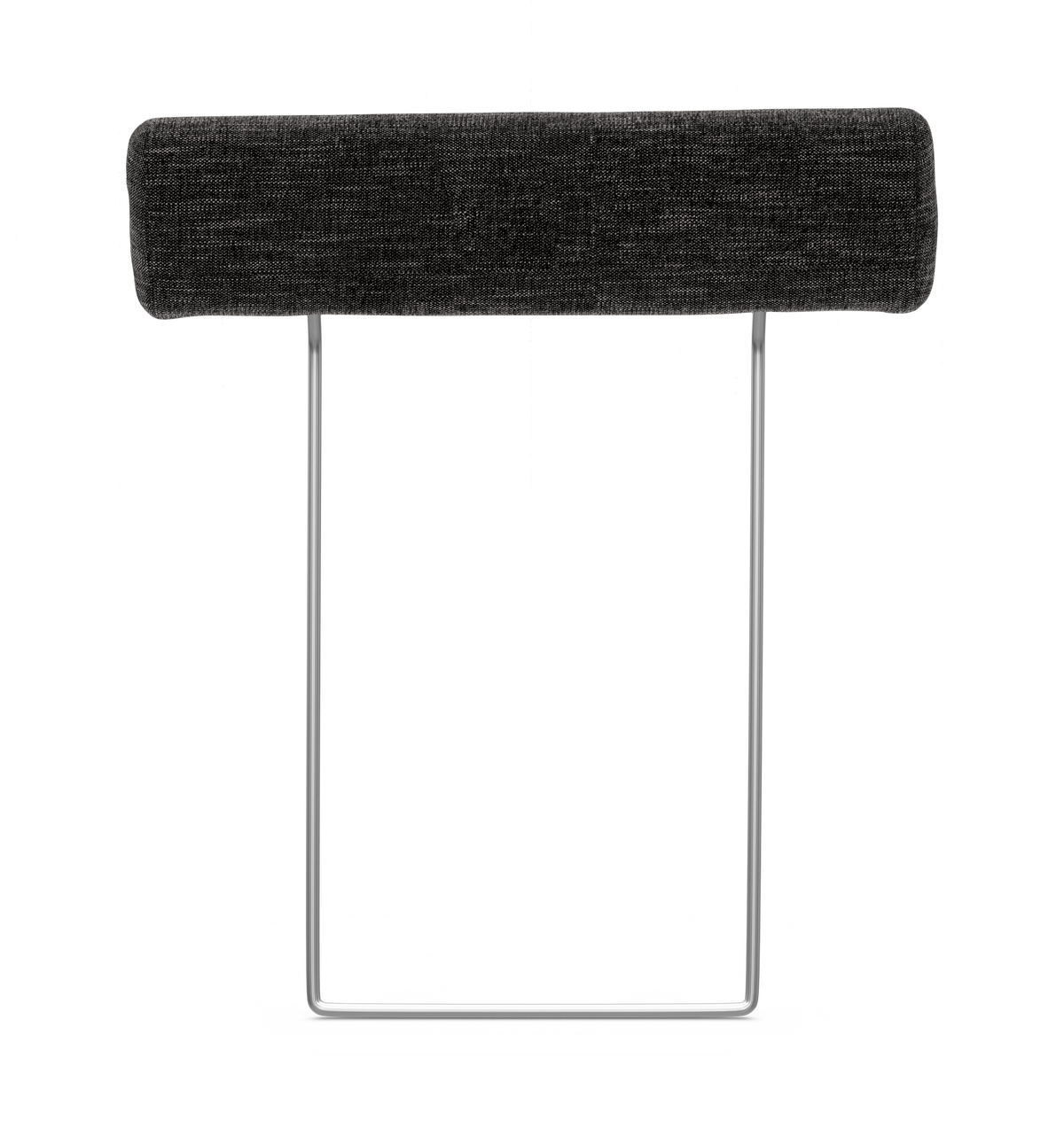 Mørkegrå tekstilpolstret cylinderpude på U‑formet metalstativ, frilagt mod hvid baggrund.