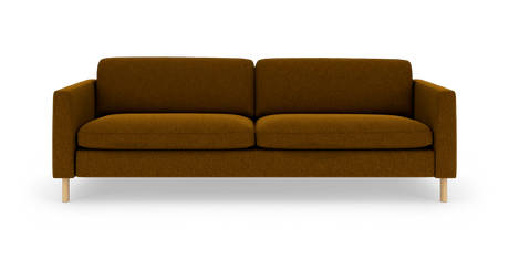 Brun 3-personers sofa med træben set forfra i studie.