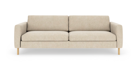 Beige sofa med træben set forfra.