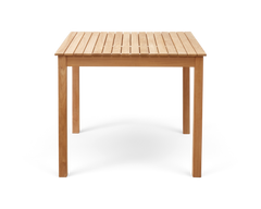 Kvadratisk bord i massivt træ med lamel-bordplade, frontvisning.