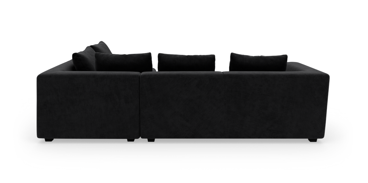 Sort modulsofa set bagfra på hvid studiobaggrund.