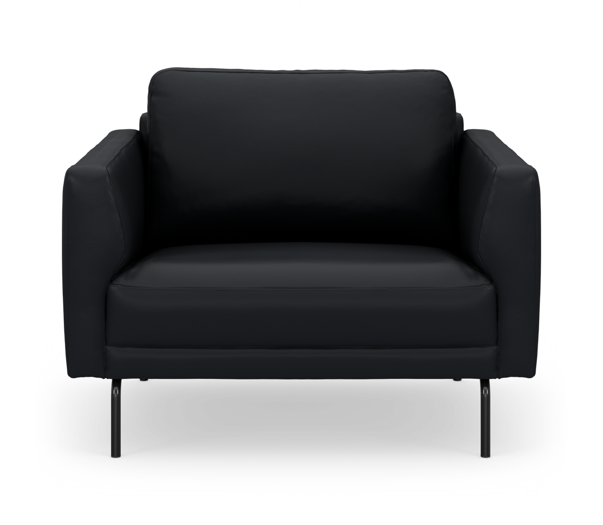 Sort 2-personers sofa i moderne, minimalistisk design, frilagt på hvid baggrund.