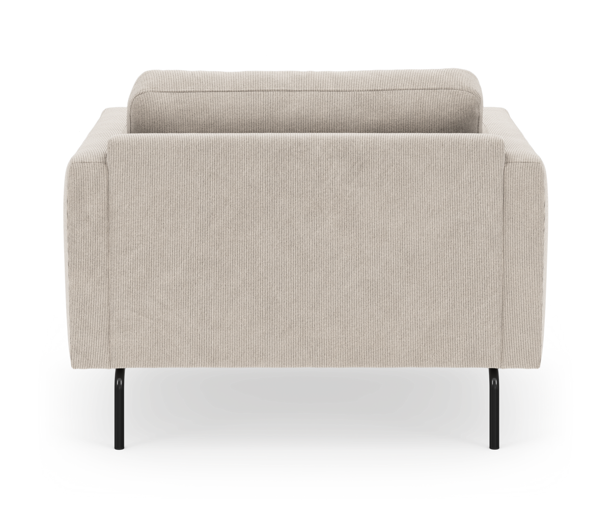 Beige sofa set bagfra med sorte metalben på hvid baggrund.