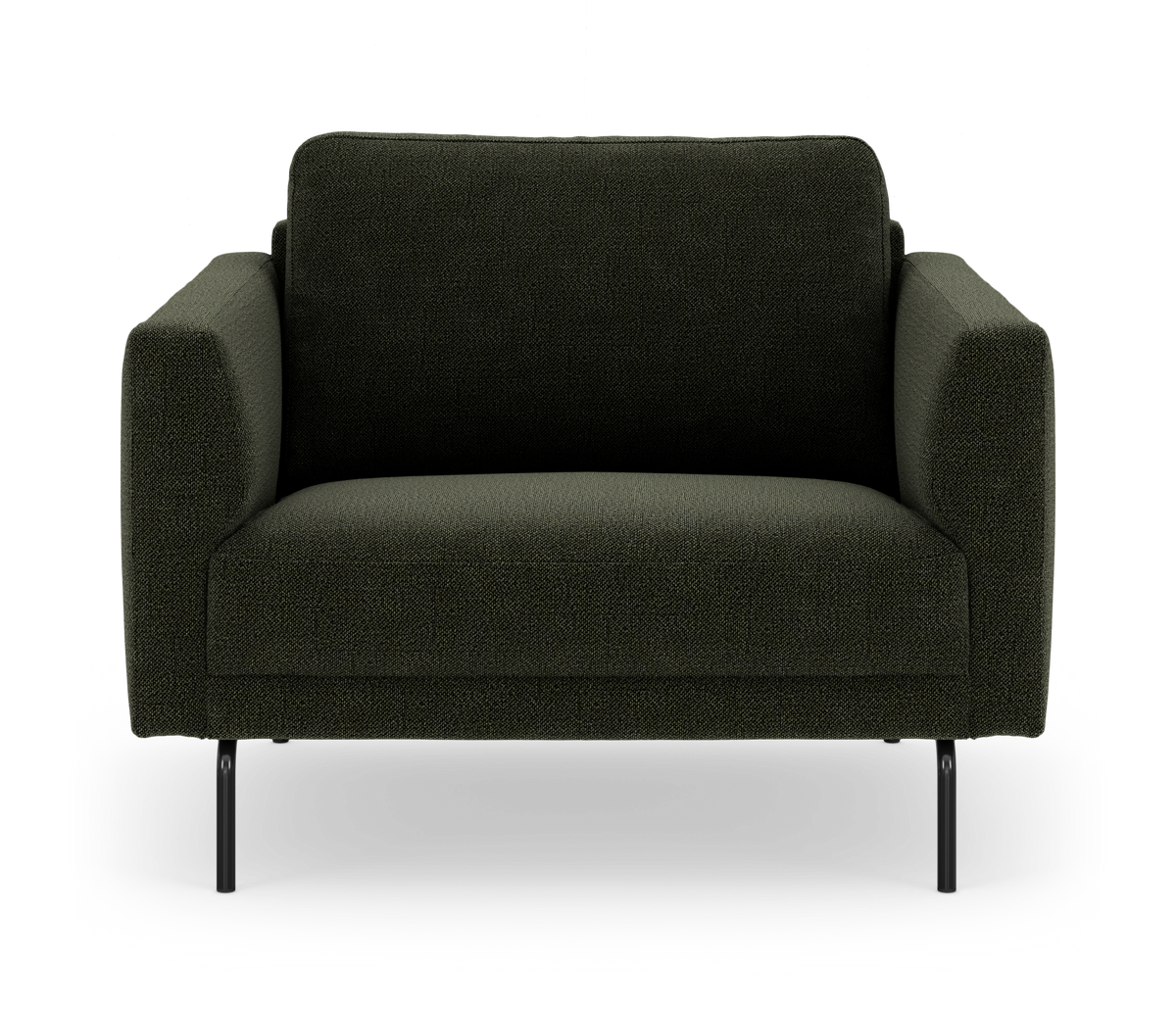 Mørkegrøn 2-personers sofa i tekstil, frontset med slanke sorte ben.