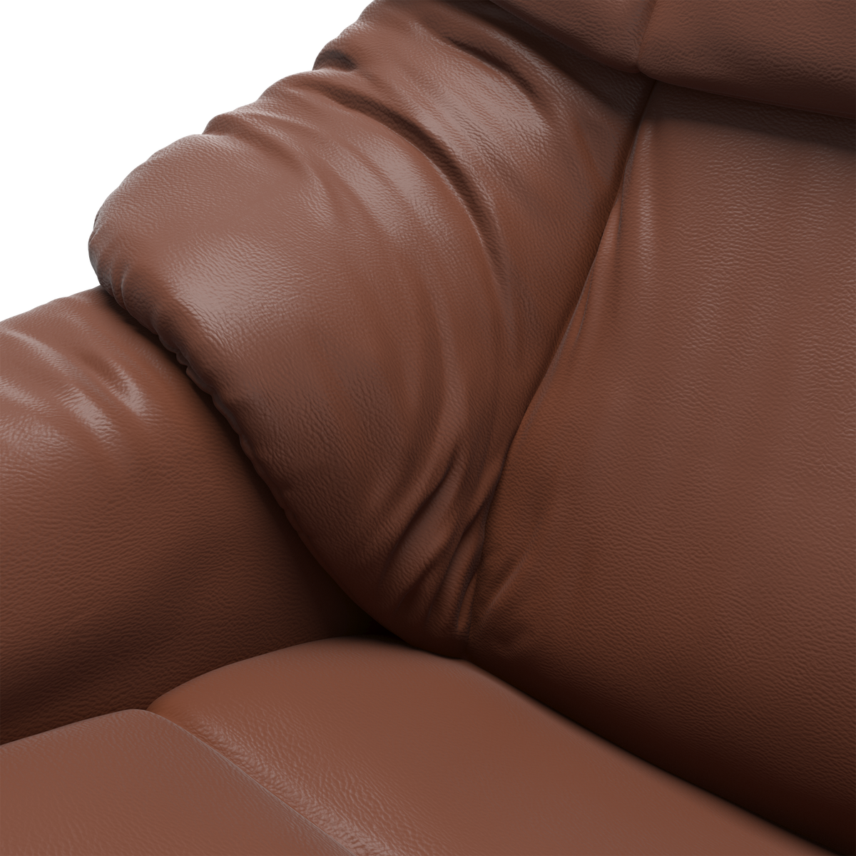 Nærbillede af brun lædersofa med bløde folder og polstring.