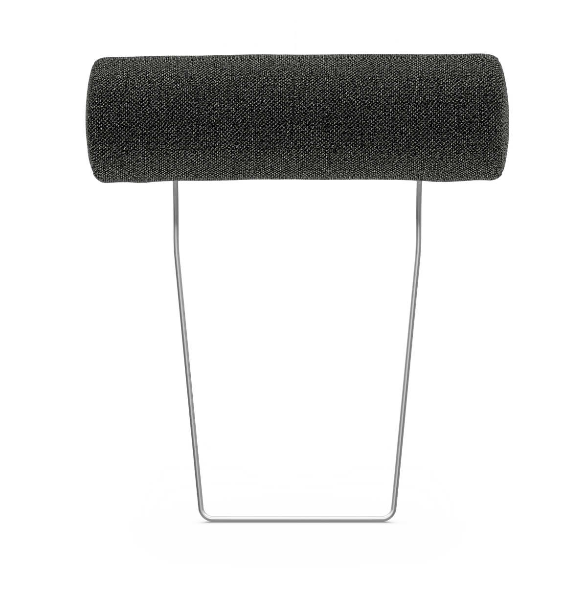 Sort cylindrisk skumrulle på U‑formet metalstativ, fritlagt på hvid baggrund.