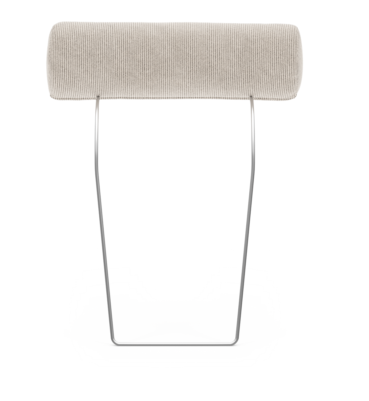 Beige cylindrisk nakkepude i corduroy på U-formet kromstativ mod hvid baggrund.
