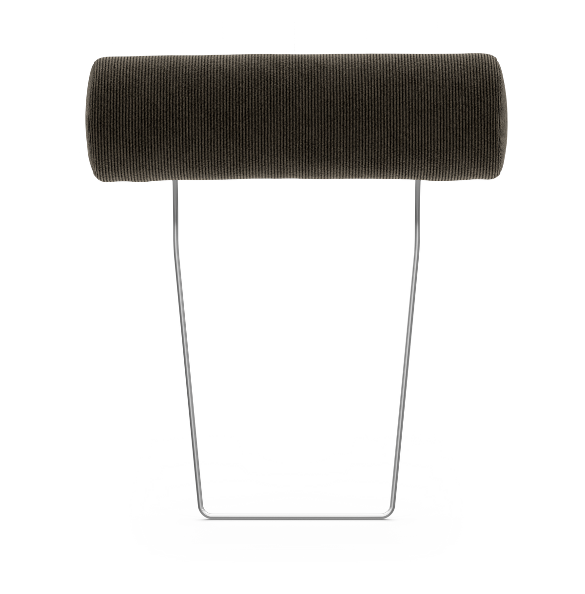 Mørk cylindrisk pude på metalstativ mod hvid baggrund.